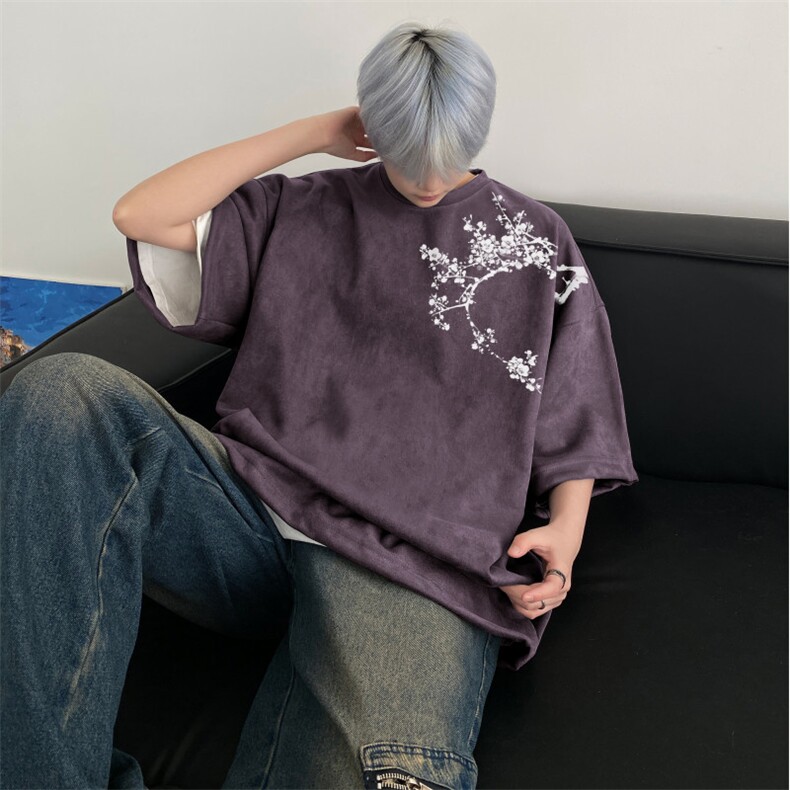 得物抖音直播高品质麂皮绒风印花宽松短袖djp295-特批23控39图片