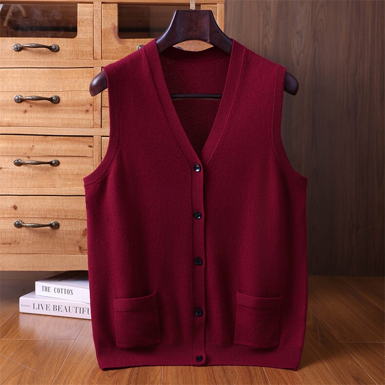 时尚男士V领羊绒背心高品质保暖无袖坎肩舒适百搭休闲马甲男装，男装背心/马甲，榆莲羊绒