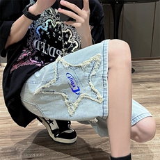 毛边牛仔短裤高街男美式街头宽松休闲五分裤子夏季薄款N0551-P40，男装牛仔裤，星座308B-1