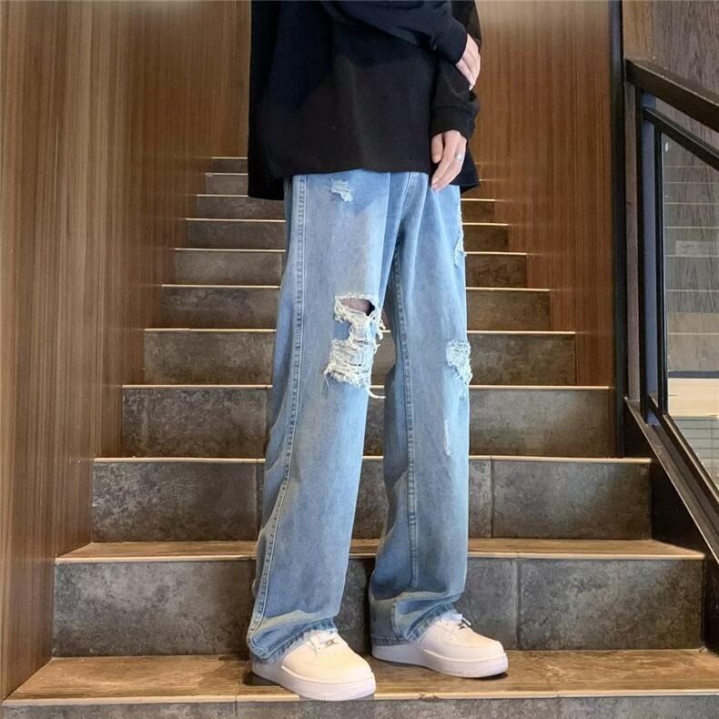 破洞牛仔裤男女春秋美式水洗做旧街头宽松直筒休闲长SK212-P45,男装牛仔裤,星座1109-3