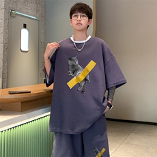！2025夏季新款男士华夫格短袖T恤套装学生一套HTZ95P50，男装T恤，电商B220