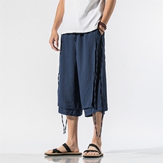 夏季日系大码休闲裤暗黑阔腿裤汉服七分裤工装裤中性潮K92/P85，男装牛仔裤，钱塘713