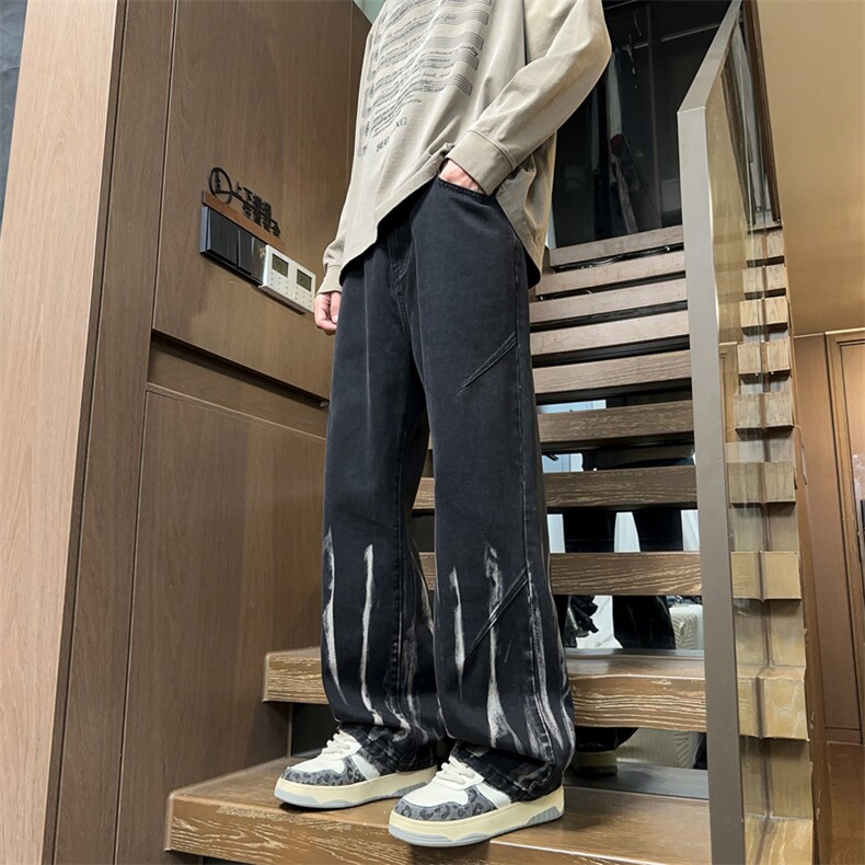 直筒牛仔裤男美式复古水洗男裤春季款潮流痞帅休闲裤子J8082-P45,男装牛仔裤,星座509