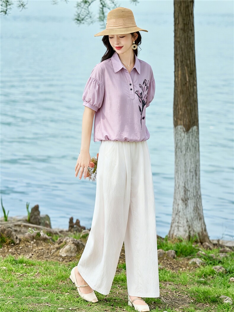 2026年夏季时尚水墨印花套装衬衫裤子套装,女装套装/套裙,依路服饰