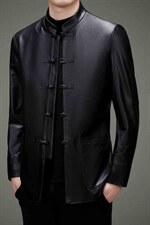BAMJ-7739钱塘2020-2中年男士商务休闲唐装秋季皮衣夹克外套P560，男装皮衣，钱塘207-2