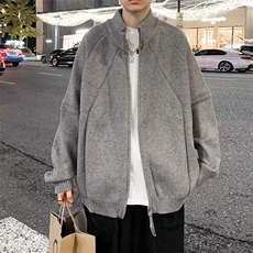 大量现货男立领毛衣拼接条纹宽松针织衫休闲双拉链外套M231P60，男装针织衫/毛衣，星座1013-1