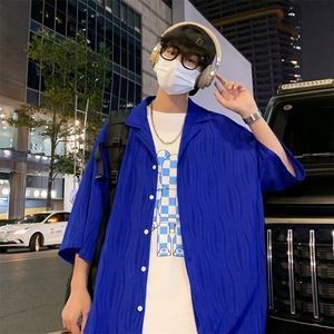 C6057/P45港风高品质波浪冰丝垂感短袖衬衣男装宽松衬衫上衣控68图片