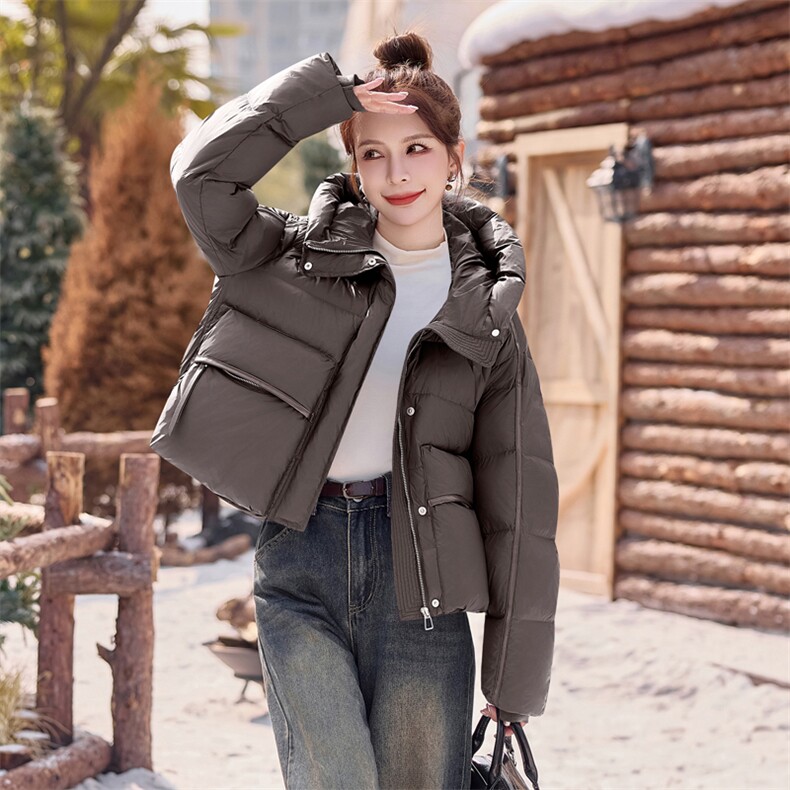 欧货爆款紫色短款羽绒服女2024冬季新款加厚保暖白鸭绒面包服外套,女装羽绒服,意芙