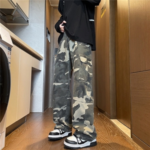 春季高个子加长迷彩牛仔工装裤男美式阔腿伞兵裤188cm115KZ003P68图片