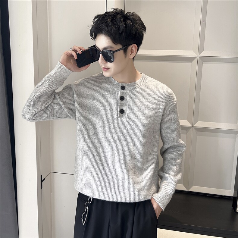 B353 MY8820 P75 L-2XL 浅灰冬季男常规版型潮版针织衫套头毛体图片