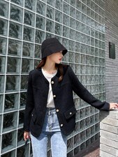 【现货】清新丽人气质黑小香风外套，其它，水锦红