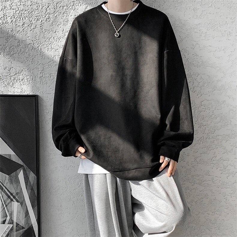 5XL-M大码卫衣男2024春麂皮绒潮流落肩圆领宽松长袖T恤WY09特P28图片