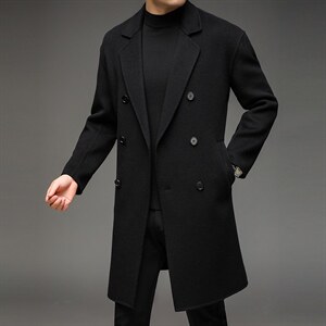 毛呢大衣中年男士新款上衣商务休闲时宽松男装双面呢纯色免烫外套,男装毛呢大衣,电商B212（原钱塘6029）