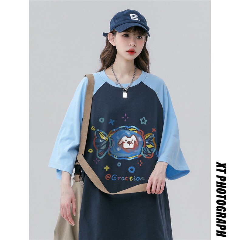 中性  23新款夏季时尚百搭卡通印花美式纯棉短袖T恤DT454P40控58图片