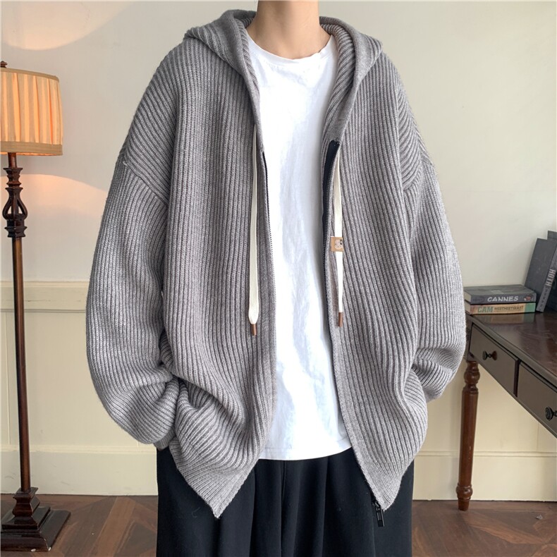 连帽毛衣开衫慵懒风带帽针织衫外套W9588-P80,男装针织衫/毛衣,星座1212