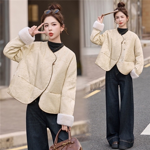 羽绒服女提花短外套2025冬季新款新中式白鸭绒上衣图片