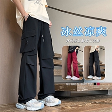 2026夏季新款褶皱冰丝抽绳多口袋阔腿裤K1313-特P32建议零售价78，男装休闲裤，电商A001