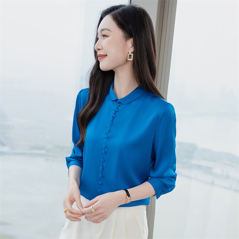 杭州纯色重磅真丝衬衫女2026年春装花边领气质长袖衬衣真丝上衣,女装衬衫,阿舍尔精品