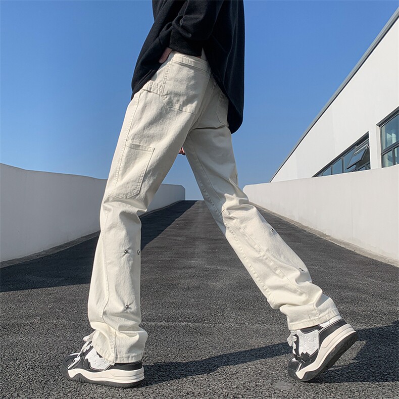 美式ins高街hiphop新款弹力修身直筒休闲裤货号K675P65,男装牛仔裤,电商A063