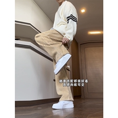 抖音品质加绒加厚雪尼尔粗条休闲裤拖地裤KZ2278p68控88，男装卫衣，四季星座806