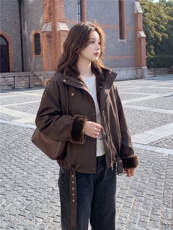 2026年冬季新款加厚绒外套女短款毛毛拼接外套女，女装短外套，微微衣阁