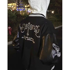 美式pu皮棒球服男潮牌宽松春秋款oversize高街夹克情侣roora外套，男装夹克，星座1116A（原606A-3）