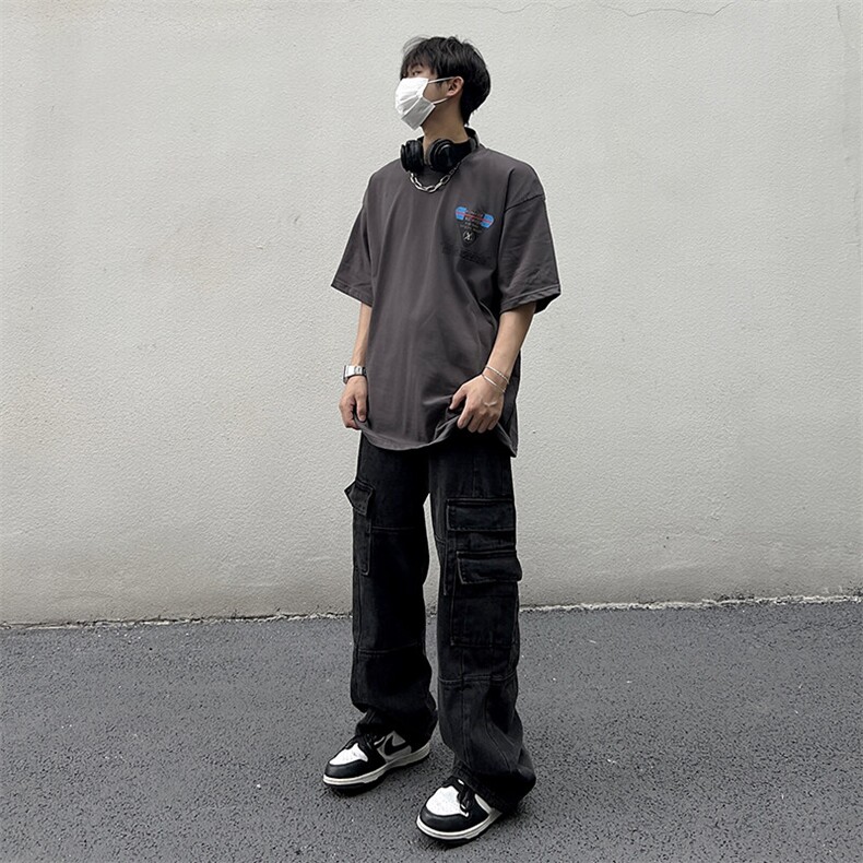 美式街头工装牛仔裤男款春夏潮牌做旧设计感宽松直筒裤N0576-P48,男装牛仔裤,星座308B-1