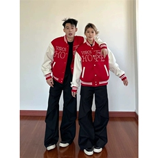 网图有货美式珍珠拼接撞色棒球外套男休闲宽松夹克女A324-P78，男装夹克，星座1505