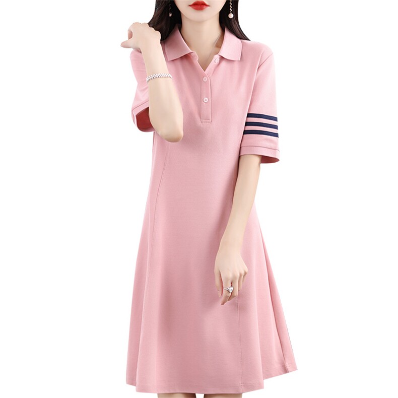 24夏季新款中长款连衣裙女POLO领运动显瘦长裙休闲短袖t恤打底衫,女装连衣裙,臻维羊绒