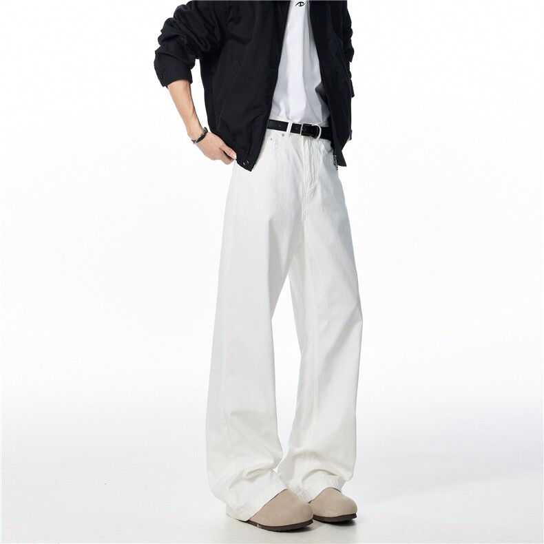 黑色直筒牛仔裤男秋季慵懒风垂坠高级感拖地裤复古简约大码弯刀裤，男装休闲裤，星座607-1