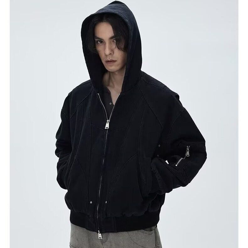 廓形解构座山雕夹克男美式街头复古休闲宽松连帽外套W6784-P90，男装夹克，星座412-3
