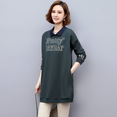 2021春季新款简约时尚休闲宽松POLO领中长款卫衣,女装T恤,丽影随形