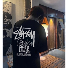 抖音得物210克现货宽松纯棉美式潮牌印花落肩袖纯棉T恤AT21116，男装T恤，电商A443
