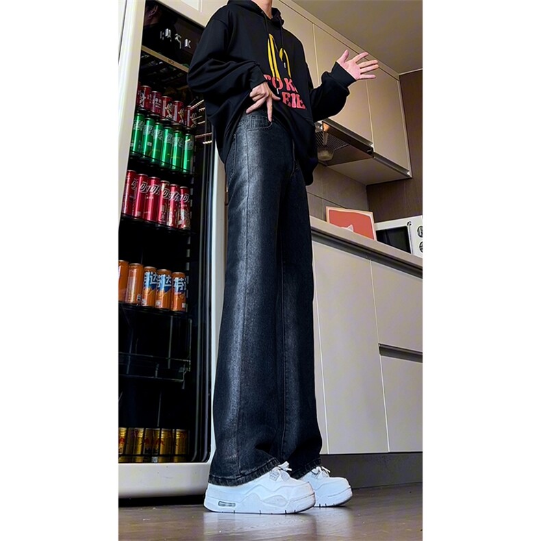 B221美式ins高街暗黑松紧腰宽松直筒牛仔裤LK24300-特P40控68,男装牛仔裤,电商B221