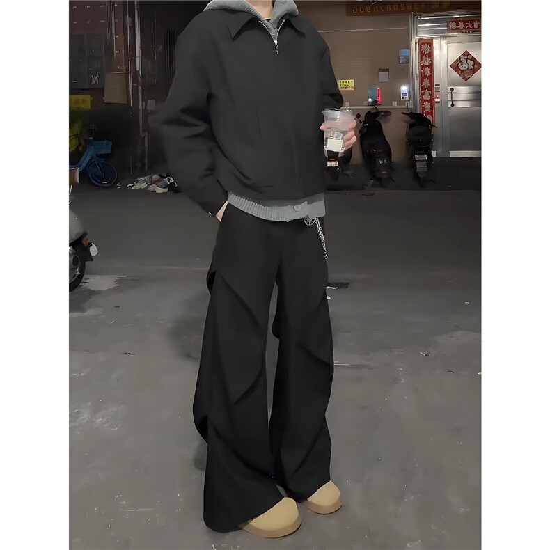 现货足美式黑色褶皱弯刀西裤K228/P45，男装西裤，星座205-3