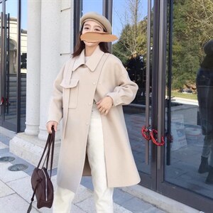 2021秋冬新款爆版肩带斜门襟长款百分百羊毛双面呢,其它,L·H·X