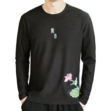 2021春秋季新款男装中国风原创刺绣长袖大码针织厚T恤G6618-P30，男装T恤，电商B277(原6028)
