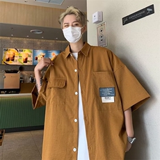短袖衬衫男夏季日系宽松衬衣休闲百搭工装外套男生上衣服CK20，男装衬衫，星座1116A-1（原606A）