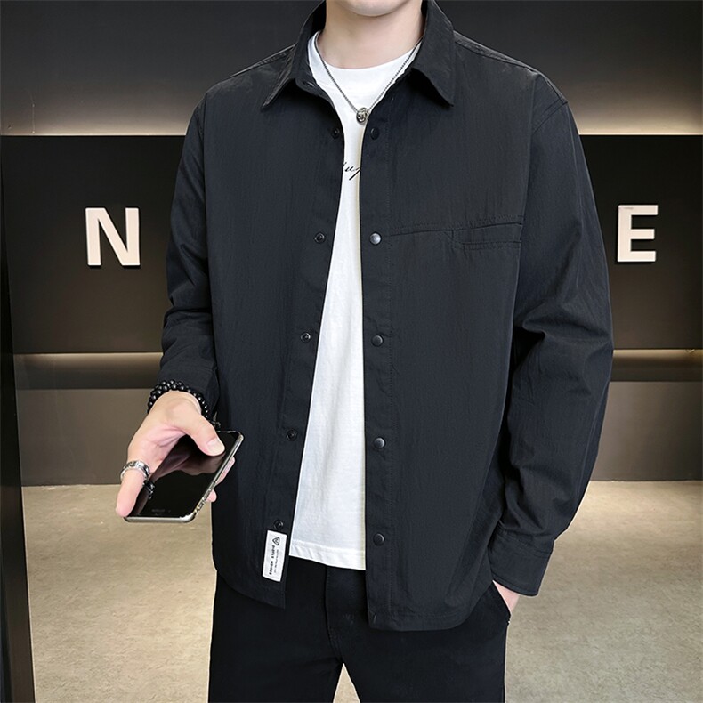 男士长袖衬衫秋季2025新款痞帅潮牌薄款衬衣外套A313-25615-P98,男装衬衫,电商A313
