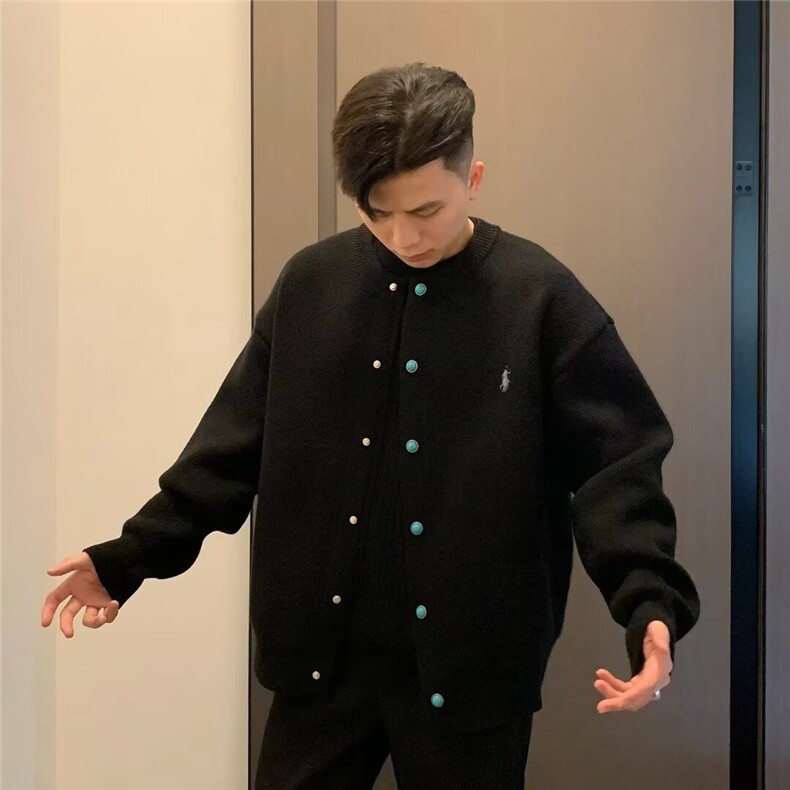 M39-P61灰色圆领简约宽松纽扣针织开衫2025秋冬季新款韩版,男装卫衣,电商B323A