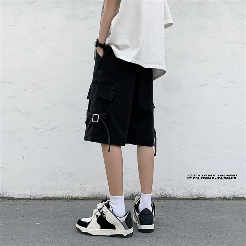 B221美式ins高街暗黑大口袋牛仔工装短裤五分裤LK23098-P65控88,男装牛仔裤,电商B221