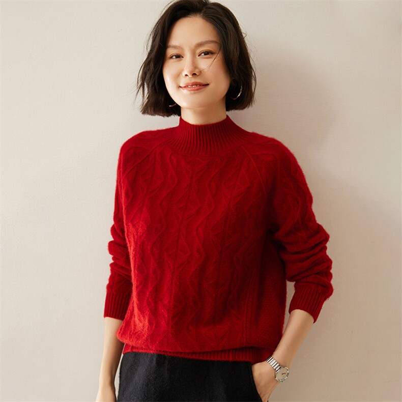 高端软糯半高领山羊绒衫女半高领毛衣宽松显瘦套头羊毛针织打底衫,女装羊绒衫,绒创羊绒