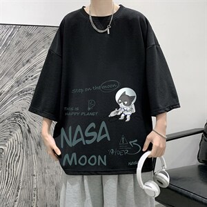 Q11187-P30NASA联名同款春夏季七分袖t恤大码五分袖男短袖中袖图片