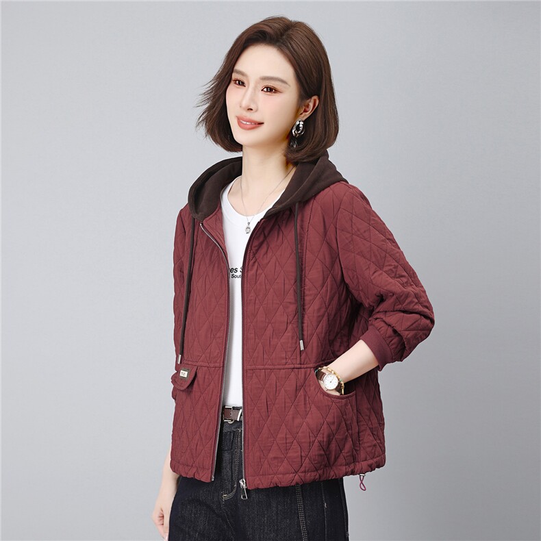 长期现货2026春秋装新款韩版时尚夹棉宽松连帽休闲棉服连帽外套女，女装短外套，璐依舞