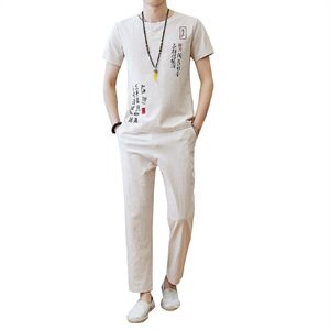 夏季套装男刺绣短袖t恤休闲夏装风佛系社会一套衣服TZ022图片