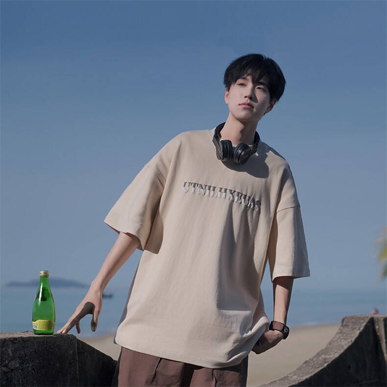 夏季纯棉T恤短袖男女日系简约字母印花情侣B225-YHT9119-P42-X55,男装T恤,电商B225