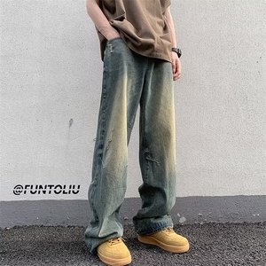 胖胖哥美式潮牌破洞牛仔裤男士秋季休闲直筒宽松大码阔腿长裤子图片