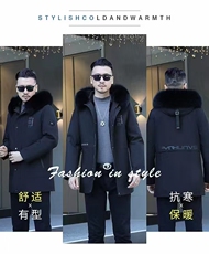 2025新款男士中长款派克服獭兔毛可拆卸内胆狐狸毛领，男装工装外套，泰合衣坊