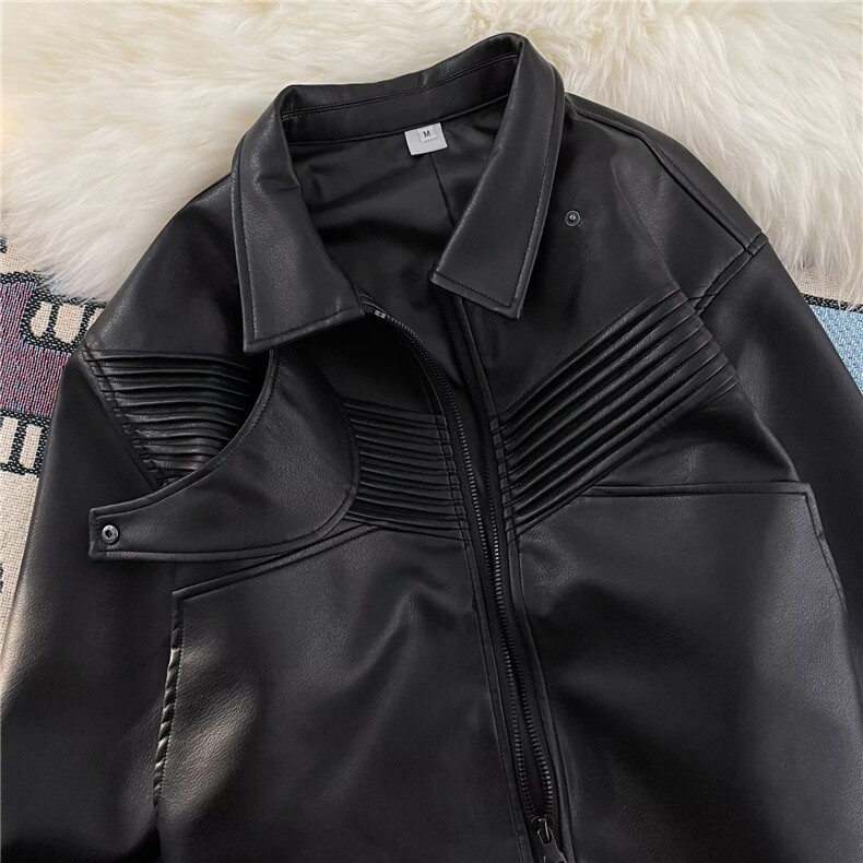 2026新款简约大气绵羊皮夹克机车短款PU皮皮衣外套拉链黑PY9300，男装皮衣，星座601-1