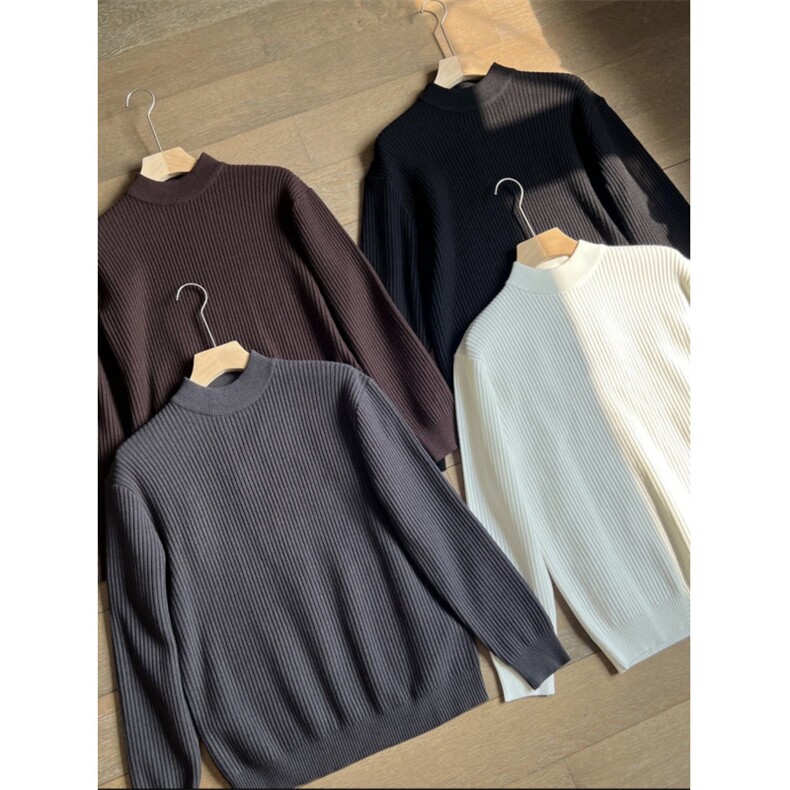 W6005半高领条纹毛衣纯色简约抖音P45，男装针织衫/毛衣，星座1012-1